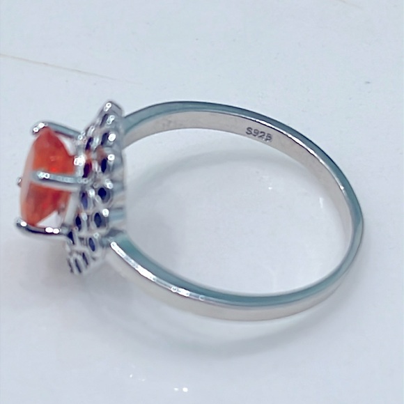 Genuine Fire Opal Sapphire 14KGP Ring - Picture 5 of 6